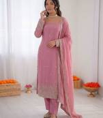 Light-pink georgette thread embroidery kurta set