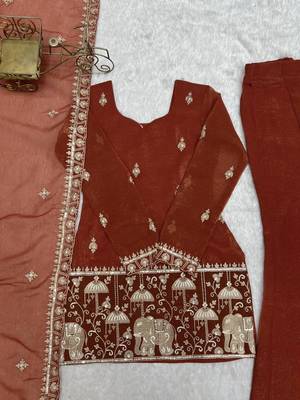Dark-orange silk blend embroidered palazzo set 4