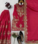 Rani-pink silk blend thread embroidery palazzo set