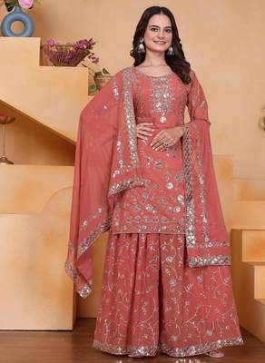 Light-orange georgette embroidered sharara set 1