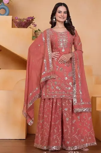 Light-orange georgette embroidered sharara set