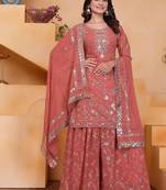 Light-orange georgette embroidered sharara set