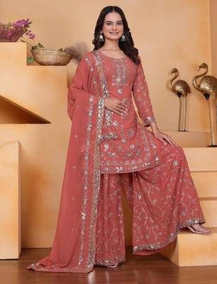 Light-orange georgette embroidered sharara set 3