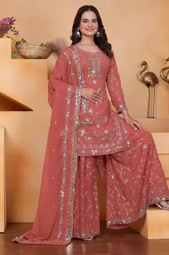 Light-orange georgette embroidered sharara set