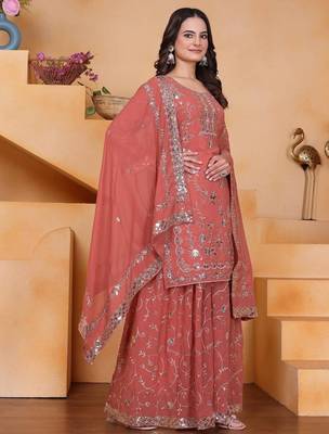 Light-orange georgette embroidered sharara set 4