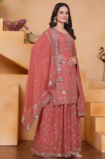 Light-orange georgette embroidered sharara set