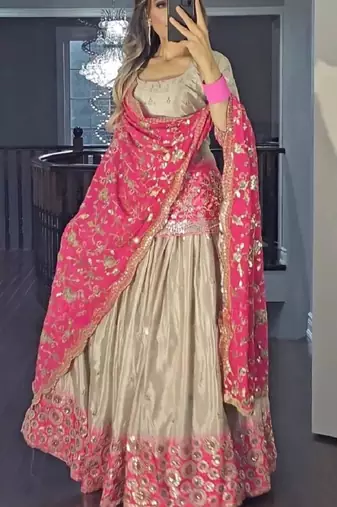 Multicolor silk embroidered sharara set