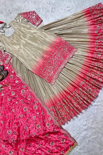 Multicolor silk embroidered sharara set