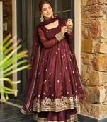 Dark-brown silk embroidered palazzo set