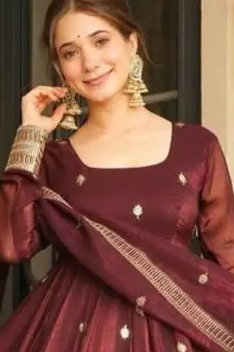 Dark-brown silk embroidered palazzo set
