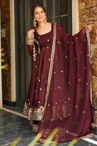 Dark-brown silk embroidered palazzo set