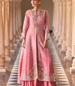 Baby-pink silk blend embroidered palazzo set