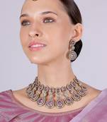 Purple yellow gold premium designer american diamond and stone work necklace set