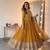 Yellow georgette embroidered flared gown set