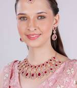 Pink rose gold premium designer american diamond and stone work necklace set