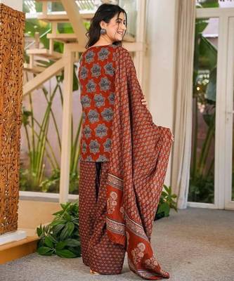 Dark-red cotton printed farshi salwar set 2