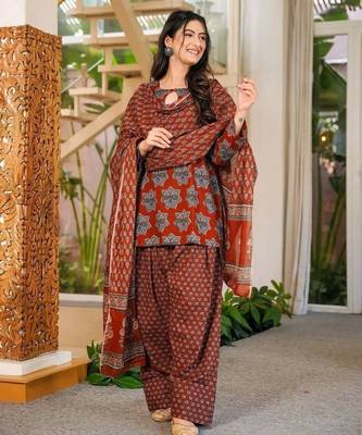 Dark-red cotton printed farshi salwar set 3