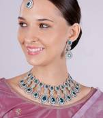 Green rhodium premium designer american diamond and stone work necklace set