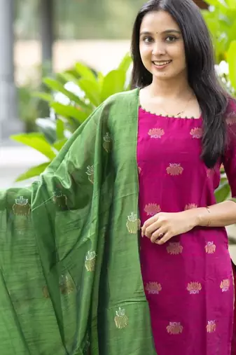 Pink cotton embroidered kurta set