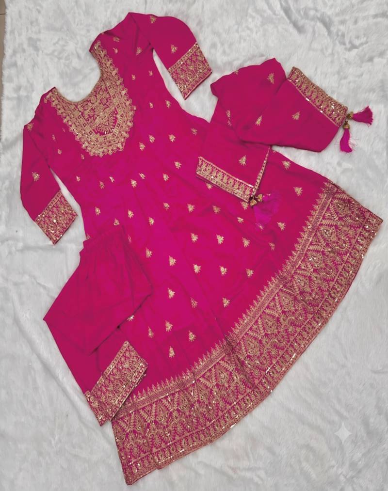 Pink silk embroidered farshi salwar set