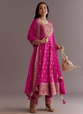 Pink silk embroidered farshi salwar set 1