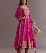 Pink silk embroidered farshi salwar set