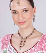 Pink yellow gold premium designer american diamond and stone work necklace set