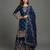 Blue silk blend embroidered sharara set