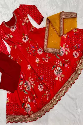 Orange georgette embroidered anarkali set