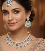 White rhodium premium designer american diamond and stone work necklace set