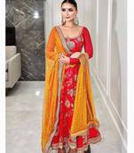 Orange georgette embroidered anarkali set