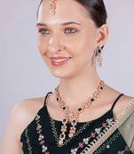 Green rose gold premium designer american diamond and stone work necklace set