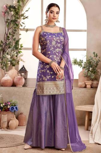 Lavender jacquard embroidered sharara set