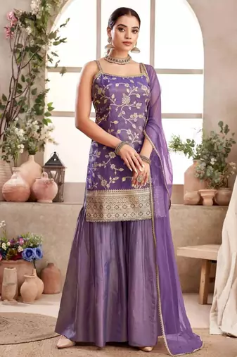 Lavender jacquard embroidered sharara set