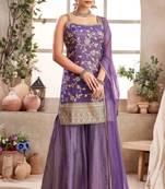 Lavender jacquard embroidered sharara set