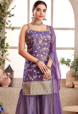 Lavender jacquard embroidered sharara set 2