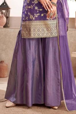 Lavender jacquard embroidered sharara set 3