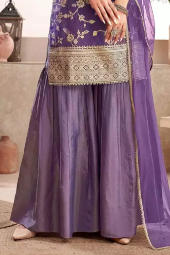 Lavender jacquard embroidered sharara set
