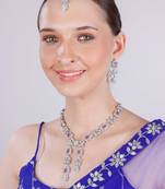 Purple rhodium premium designer american diamond and stone work necklace set