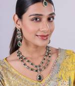 Green yellow gold premium designer american diamond and stone work necklace set