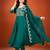 Teal-green silk blend embroidered kurta set