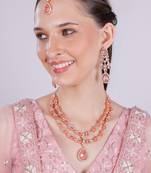 Pink rose gold premium designer american diamond and stone work necklace set