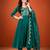 Teal-green silk blend embroidered kurta set
