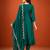 Teal-green silk blend embroidered kurta set