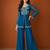 Teal-blue silk blend embroidered kurta set