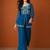 Teal-blue silk blend embroidered kurta set