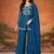 Teal-blue silk blend embroidered kurta set