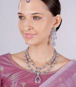 Purple rhodium premium designer american diamond and stone work necklace set