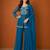 Teal-blue silk blend embroidered kurta set