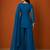 Teal-blue silk blend embroidered kurta set